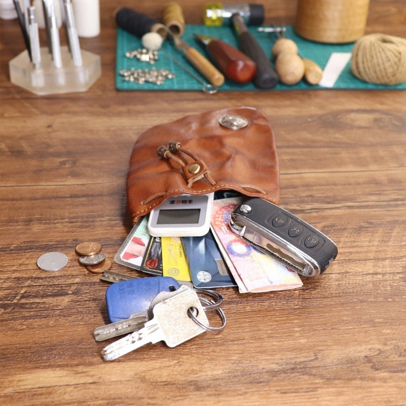 Simple Retro Genuine Leather Coin Purse, Key Pouch, Card Holder, and Storage Bag