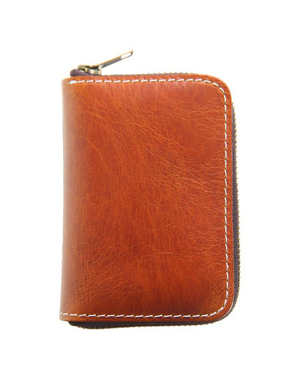 Retro Handmade Leather Zipper Wallet Card Holder