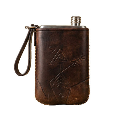 Retro Handmade Leather Portable Outdoor Travel Liquor Bottle 304 Stainless Steel