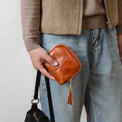 Retro Handmade Leather Zipper Card Wallets