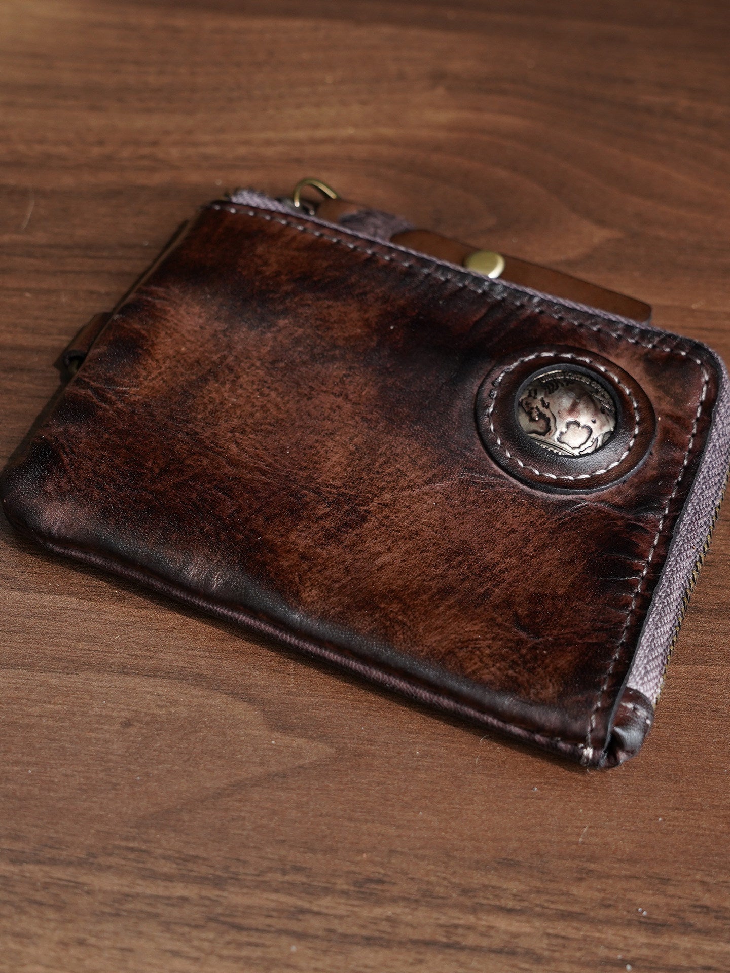 Retro Handmade Leather Zipper Wallet Coin Bag
