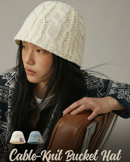 Retro Cable-Knit Bucket Hat