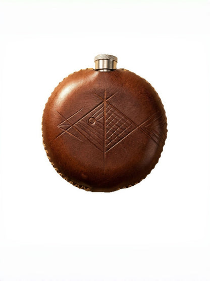 Retro Handmade Leather Portable Outdoor Travel Liquor Bottle 304 Stainless Steel