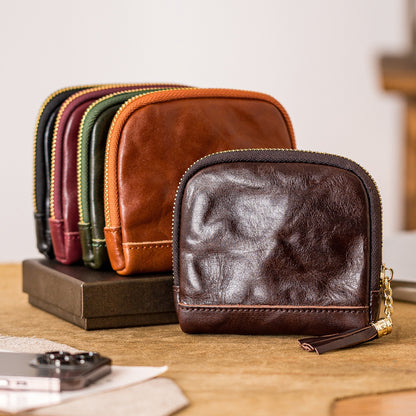Retro Handmade Leather Zipper Card Wallets