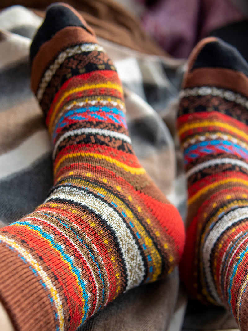 3 Pairs Winter colorful mid-calf socks thickened ethnic style boot socks