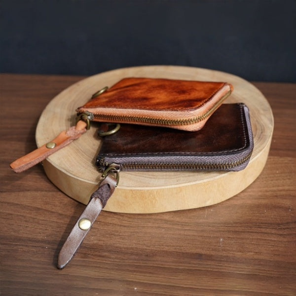 Retro Handmade Leather Zipper Wallet Coin Bag