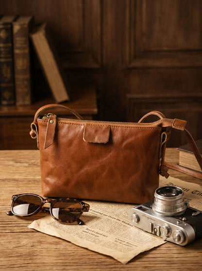 Retro Handmade Leather Small Crossbody Bag Portable Compact Organizer