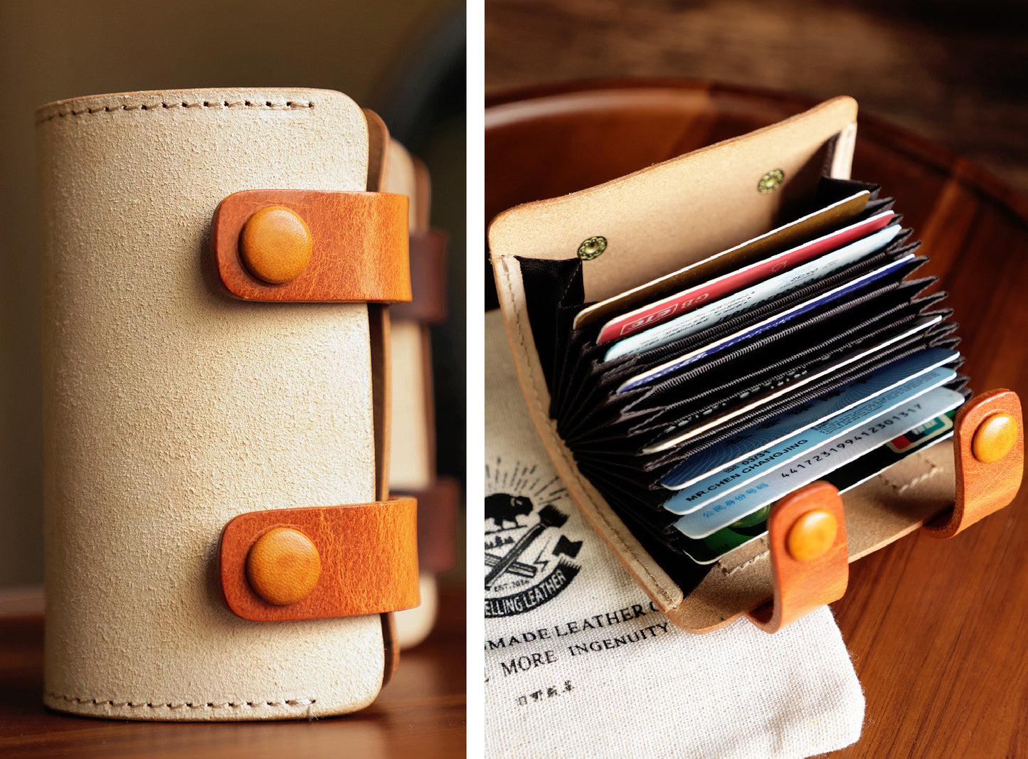 Retro Vegetable Tanning Leather Contrast Color 12 Card Slots Card Holder