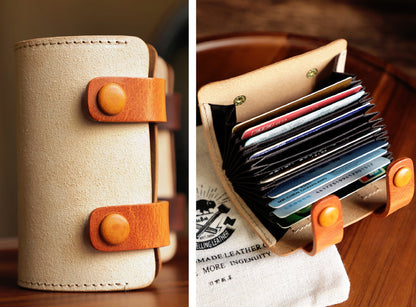 Retro Vegetable Tanning Leather Contrast Color 12 Card Slots Card Holder