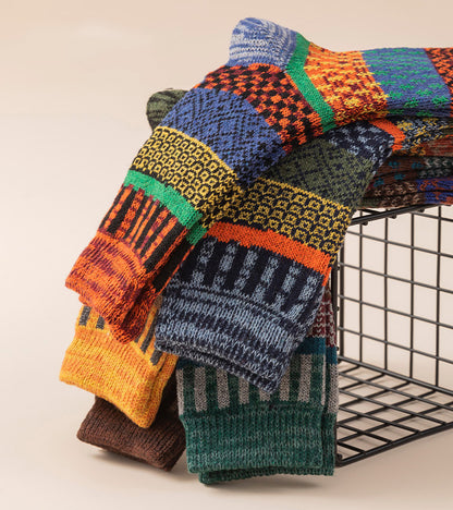 Winter colorful mid-calf socks thickened pure cotton stockings retro men's ethnic style boot socks（5 Pairs 5 color)