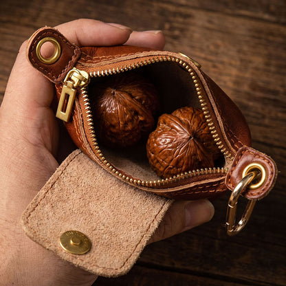 Retro Handmade Leather Zipper Coin Wallet