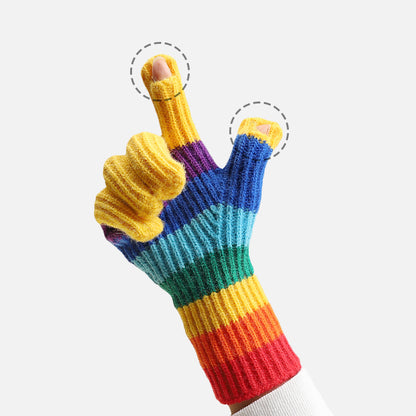 Retro Woolen Rainbow Striped Couple’s Touch Screen Gloves