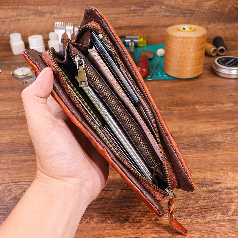 Men's Vintage Genuine Leather Wallet - Handmade Large Capacity Cowhide Money Clip