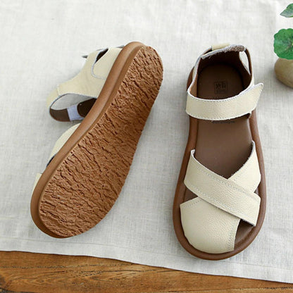 Retro Cross-strap Hollow Velcro Sandals