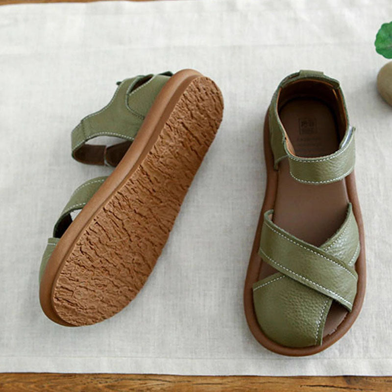 Retro Cross-strap Hollow Velcro Sandals