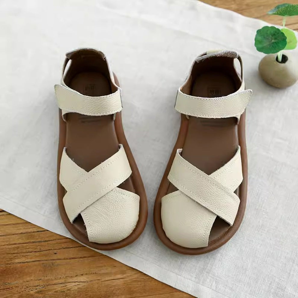 Retro Cross-strap Hollow Velcro Sandals