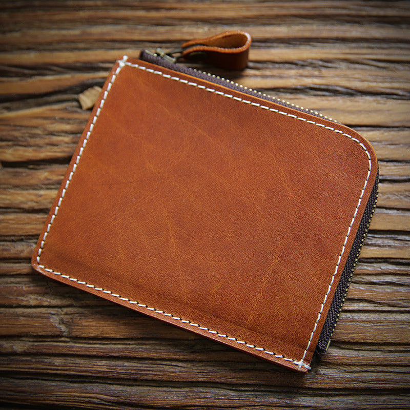 Retro Handmade Leather Zipper Wallet Coin Holder