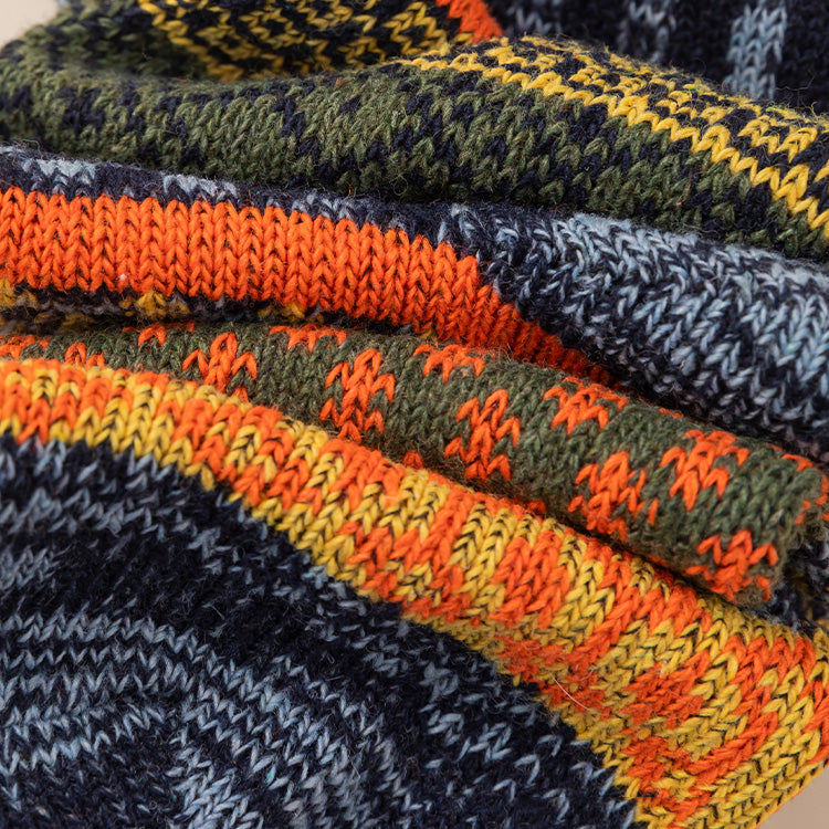 Winter colorful mid-calf socks thickened pure cotton stockings retro men's ethnic style boot socks（5 Pairs 5 color)