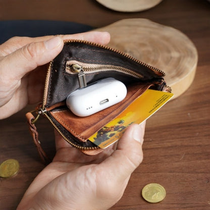 Retro Handmade Leather Zipper Wallet Coin Bag