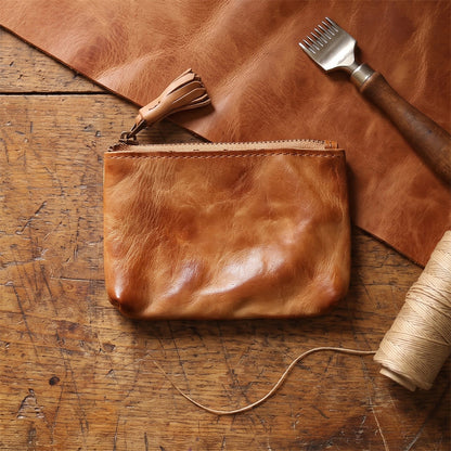 Retro Handmade Leather Zipper Wallet Coin Bag