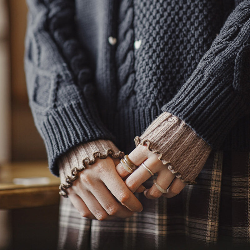 Retro Thick Wool Gloves Warm Long Arm Knitted Sleeves