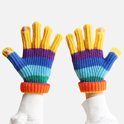 Retro Woolen Rainbow Striped Couple’s Touch Screen Gloves
