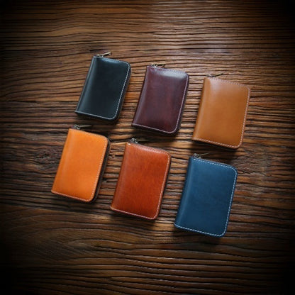 Retro Handmade Leather Zipper Wallet Card Holder