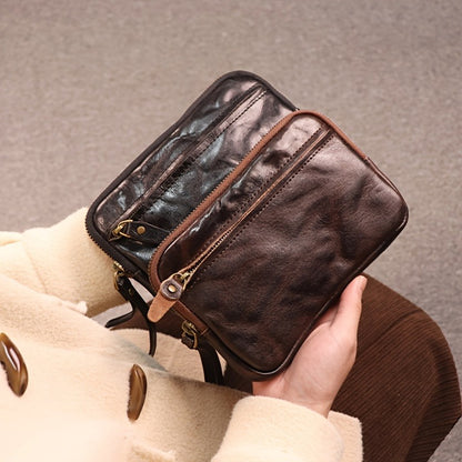 Retro Leather Distressed Top-Grain Cowhide Clutch Bag