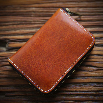 Retro Handmade Leather Zipper Wallet Card Holder