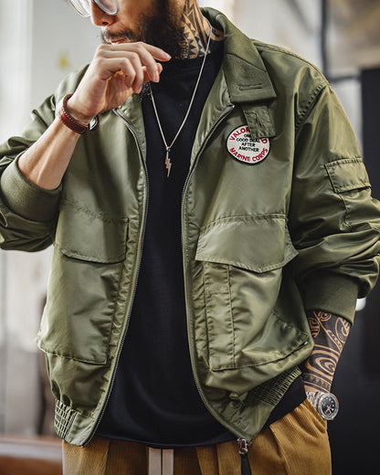 Retro G8WEP Nylon Short Stand Collar Army Green Jacket