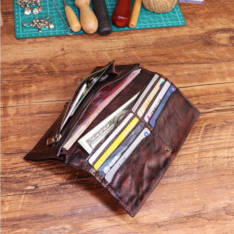 Men's Vintage Genuine Leather Wallet - Handmade Large Capacity Cowhide Money Clip