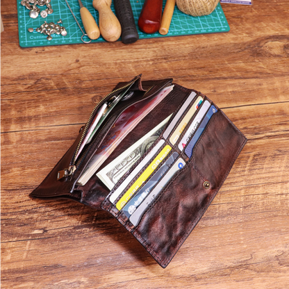 Men's Vintage Genuine Leather Wallet - Handmade Large Capacity Cowhide Money Clip