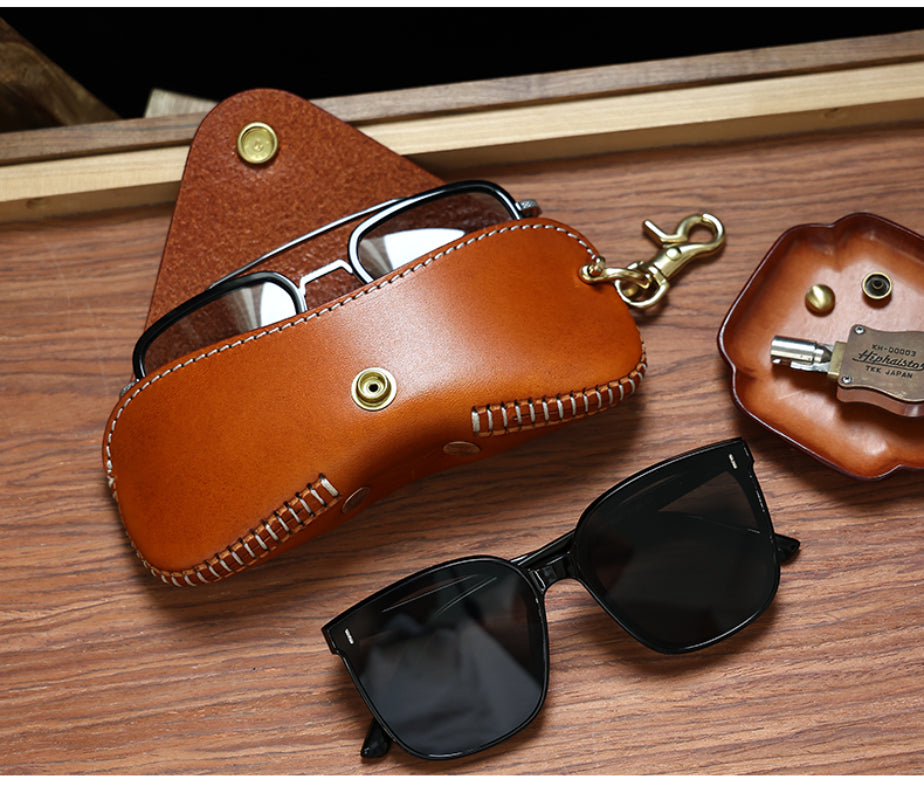 Pure Hand-made Retro Tanned Leather Glasses Case