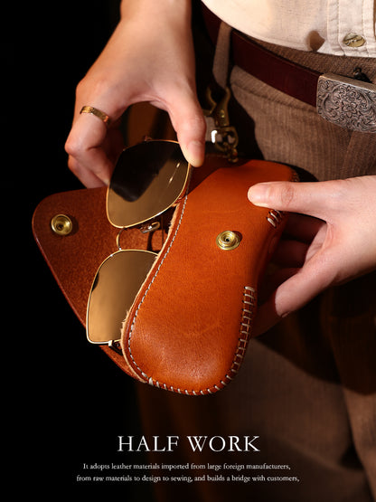 Pure Hand-made Retro Tanned Leather Glasses Case