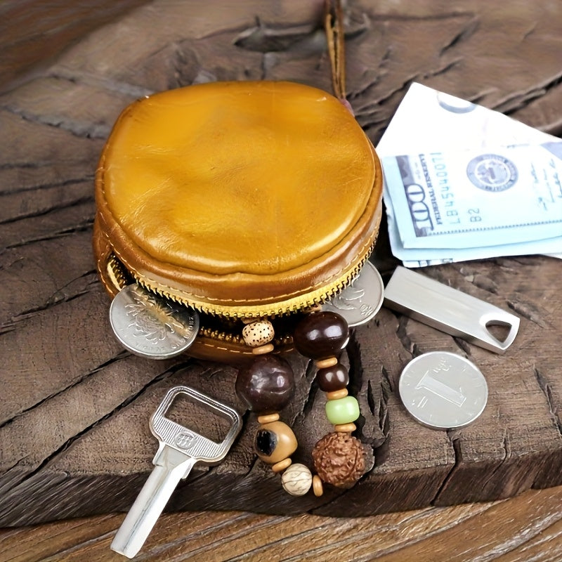 Hand-Brushed Vegetable Tanned Cowhide Coin Bag