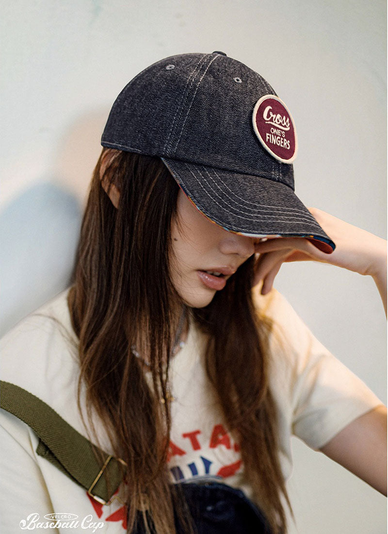 Retro Velcro Denim Baseball Cap Badge Cap