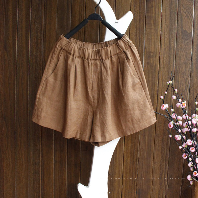 Retro Linen Cotton Shorts with pocket