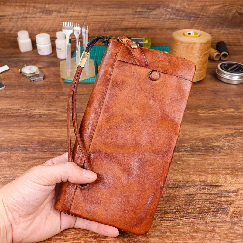 Men's Vintage Genuine Leather Wallet - Handmade Large Capacity Cowhide Money Clip