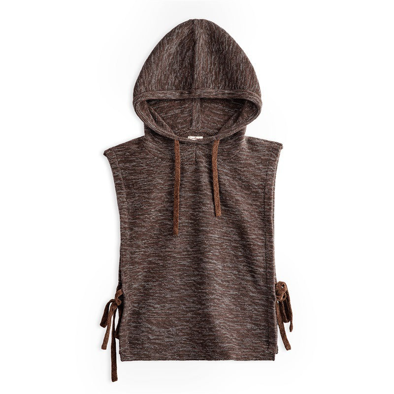 Retro Knitted Vest Patchwork Sweater Sleeveless Hoodie