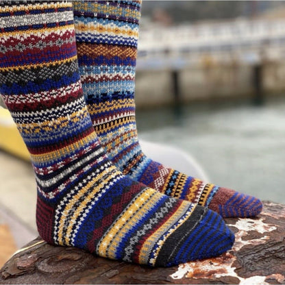 3 Pairs Winter colorful mid-calf socks thickened ethnic style boot socks