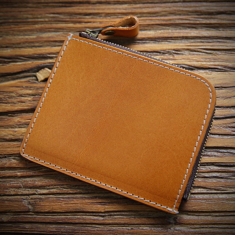 Retro Handmade Leather Zipper Wallet Coin Holder