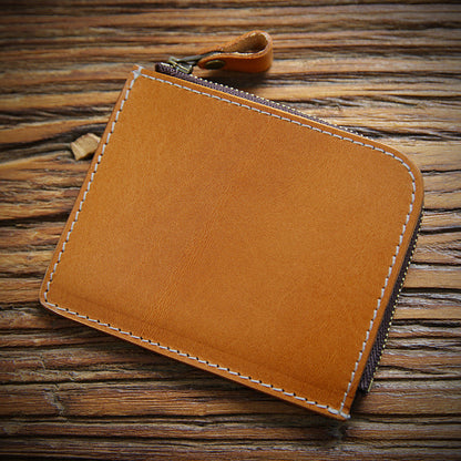 Retro Handmade Leather Zipper Wallet Coin Holder