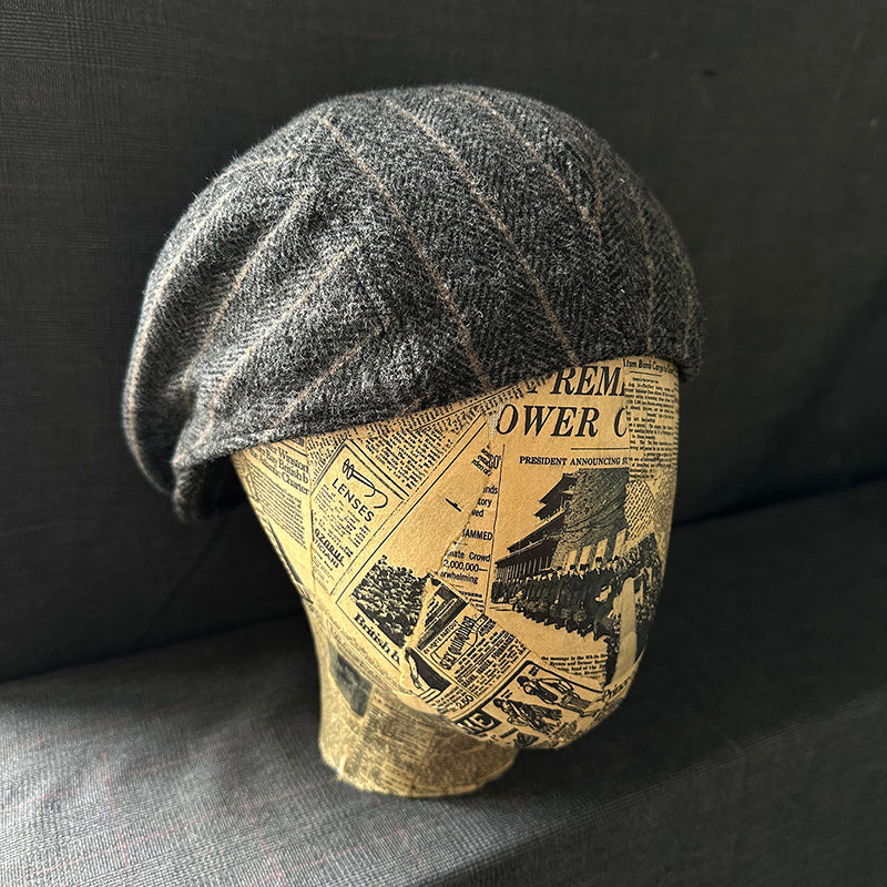 Retro Painter Beret Wool Striped Newsboy Hat