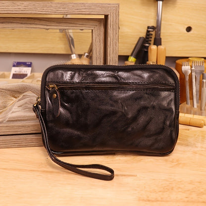 Retro Leather Distressed Top-Grain Cowhide Clutch Bag
