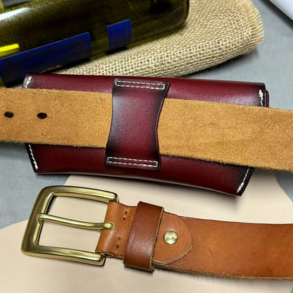 Handmade retro sunglasses box head layer cowhide glasses waist bag vegetable tanned leather magnetic button glasses bag