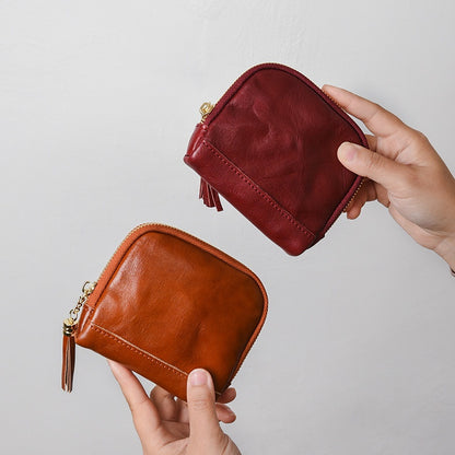 Retro Handmade Leather Zipper Card Wallets