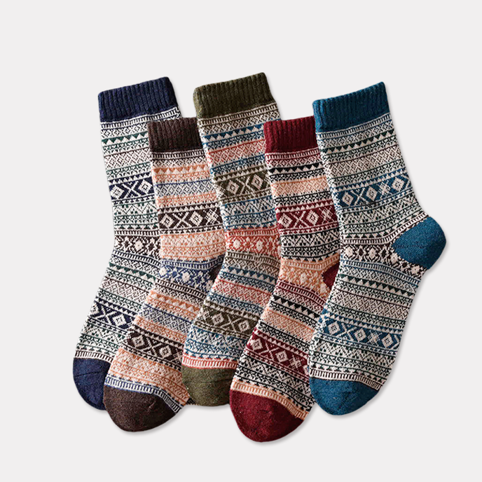 Winter colorful mid-calf socks thickened pure cotton stockings retro men's ethnic style boot socks（5 Pairs 5 color)
