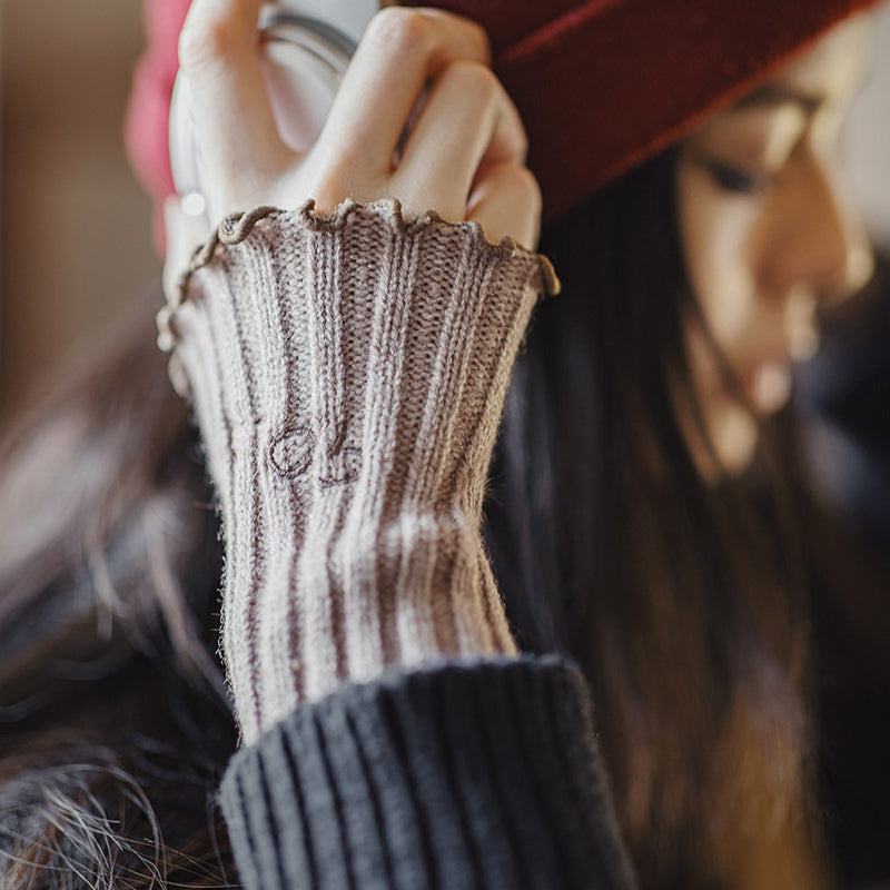 Retro Thick Wool Gloves Warm Long Arm Knitted Sleeves