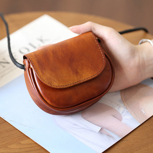 Retro Handmade Leather Card Wallets Mini Crossbody Bags