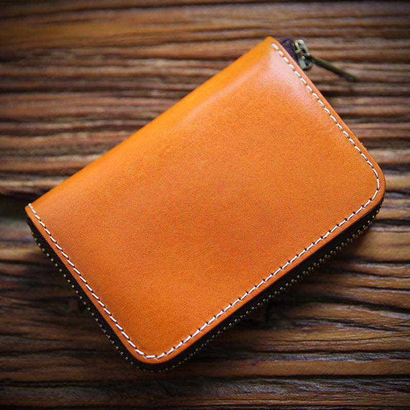 Retro Handmade Leather Zipper Wallet Card Holder
